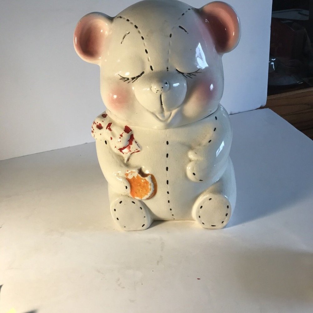 Vintage Bear Cookie Jar Bisque Eyes Are Closed Japan